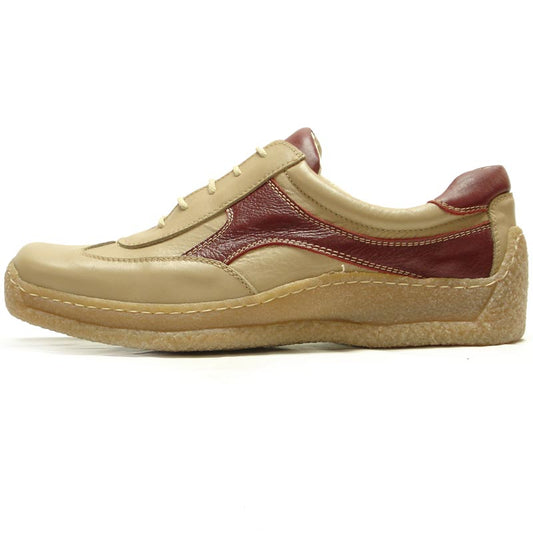 P-5446 Javier Beige Red Leather Lace up Sneaker Pinosos Made in Spain