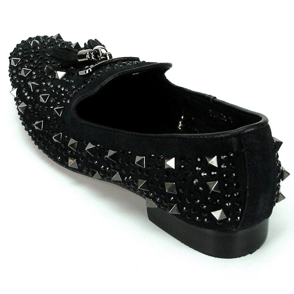 FI-7005-2 Black With Spikes and Rhinestones Fiesso by Aurelio Garcia Suede Slip on