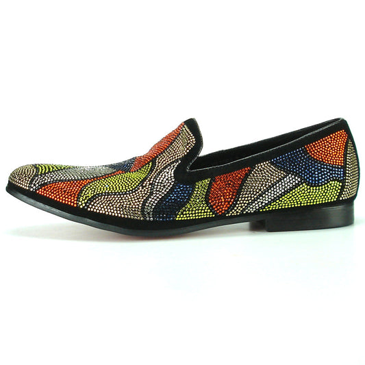 FI-7068 Black Suede With Multi Color Rhinestone Fiesso by Aurelio Garcia
