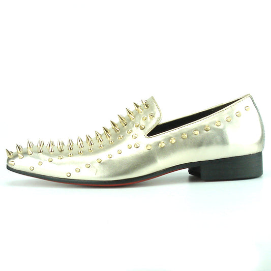 FI-7107 Gold Leather with Gold Spike Slip on Loafer Fiesso by Aurelio Garcia