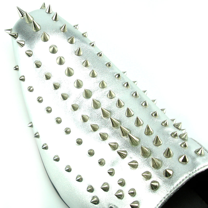 FI-7107 Silver Leather with Silver Spike Slip on Loafer Fiesso by Aurelio Garcia