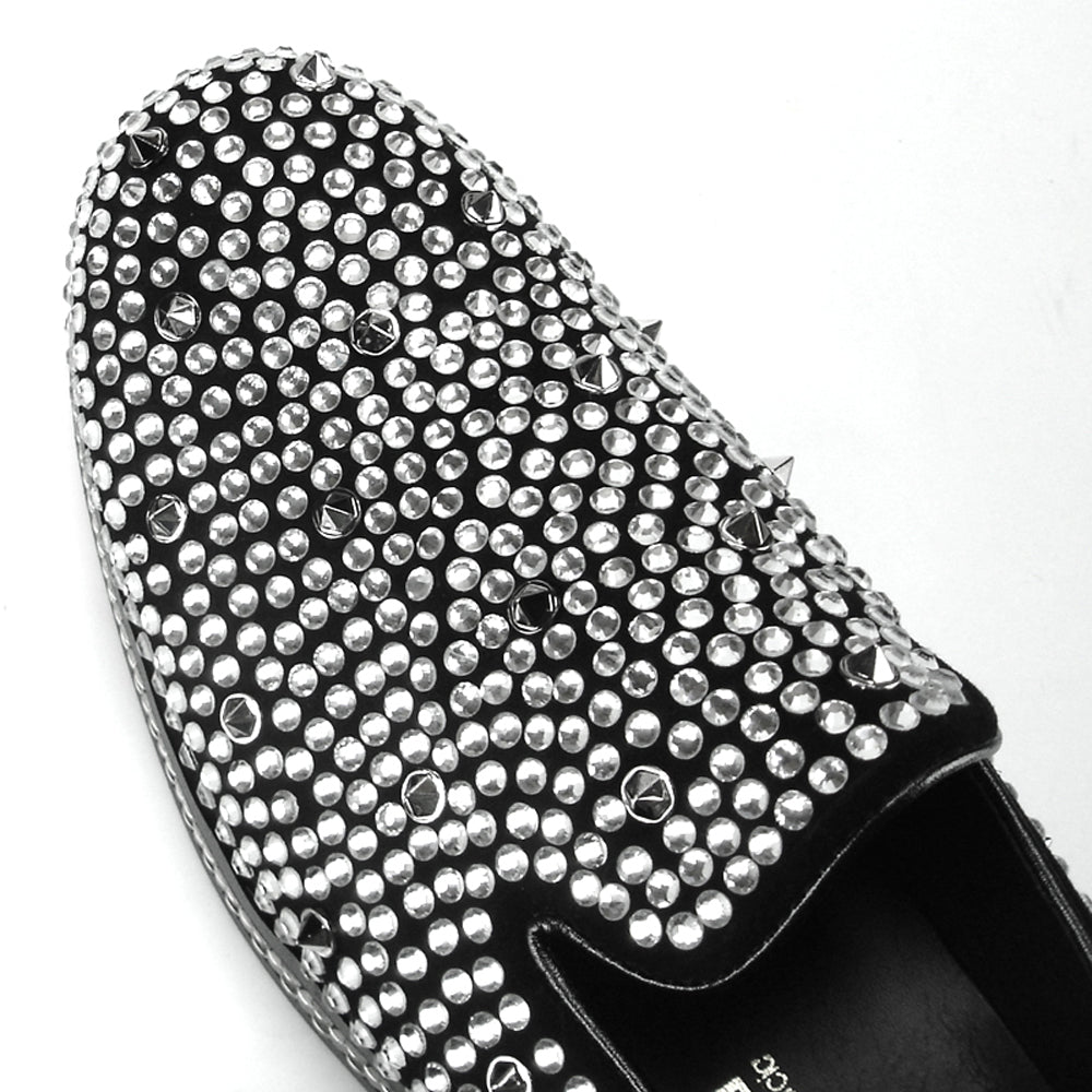 FI-7119 Black - Spikes and Rhinestones Fiesso by Aurelio Garcia Suede Slip on