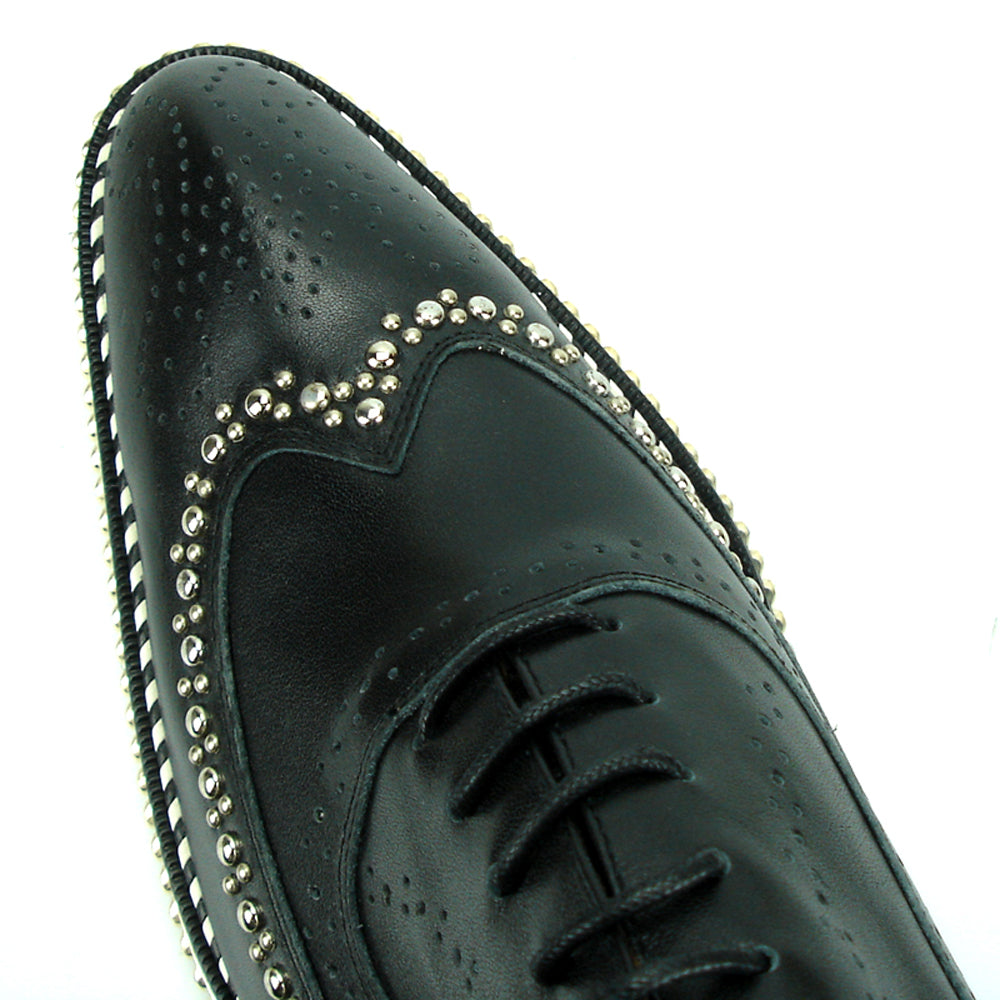 FI-7201 Black Genuine Leather Lace up Wing Tip Fiesso by Aurelio Garcia