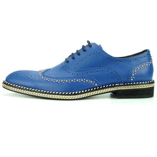 FI-7201 Blue Genuine Leather Lace up Wing Tip Fiesso by Aurelio Garcia
