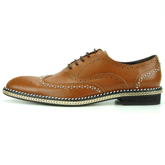 FI-7201 Tan Genuine Leather Lace up Wing Tip Fiesso by Aurelio Garcia