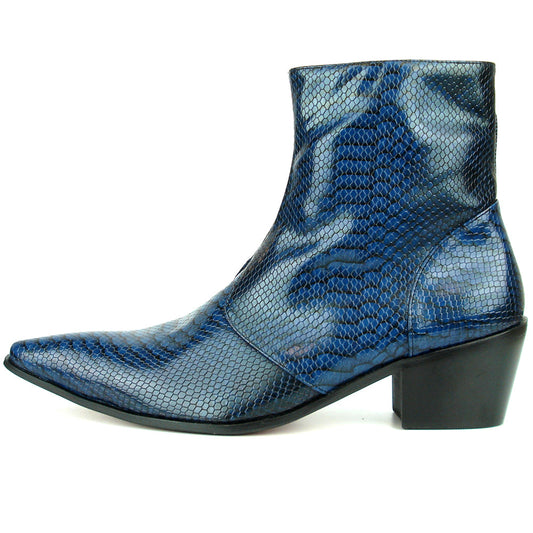 FI-7240 Blue Snake Print Boot with side Zipper Fiesso by Aurelio Garcia