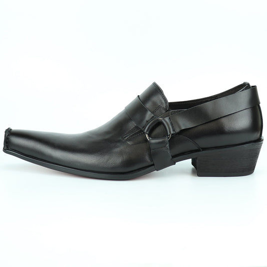 FI-7278 Black Leather Shoe Pointed Toe Slip on Fiesso by Aurelio Garcia