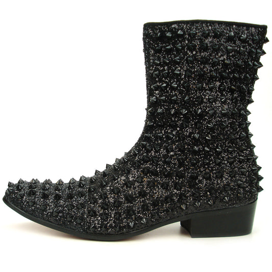FI-7504 Black Glitter Black Spikes High top Boot Fiesso by Aurelio Garcia