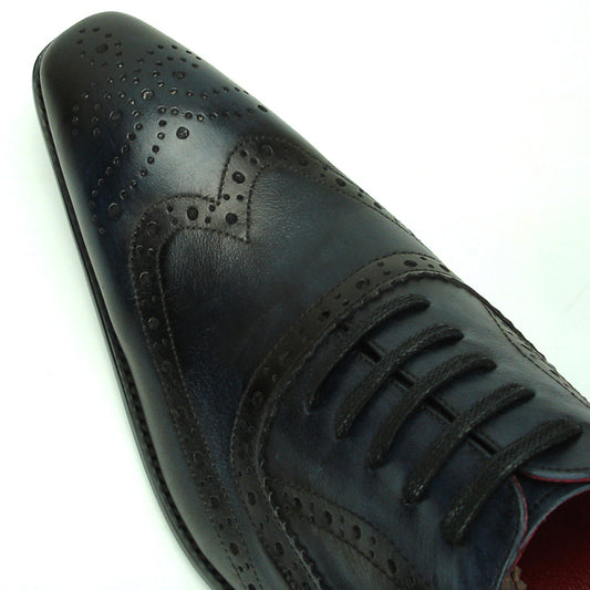 FI-8710 Genuine Black Leather Wing Tip Lace up Encore by Fiesso