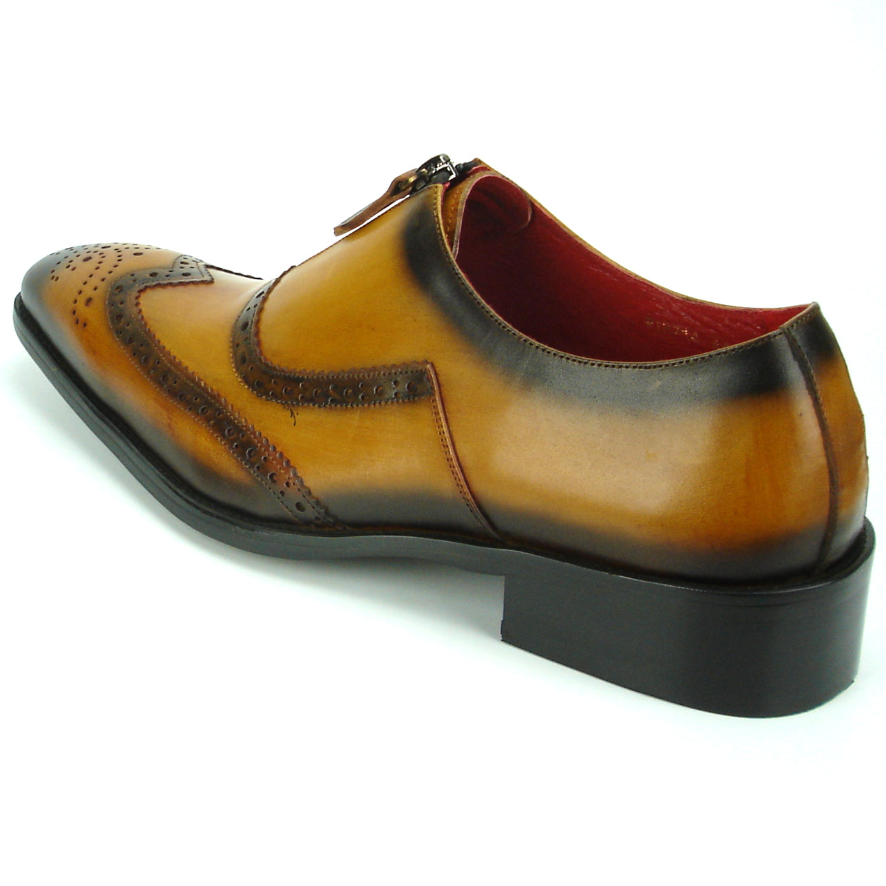 FI-8714 Tan Leather Wing Tip With Front Zipper Encore by Fiesso