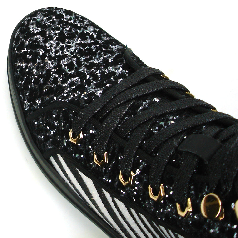 FI-2347 Black Glitter Black and White Zebra High top Sneaker Encore by Fiesso