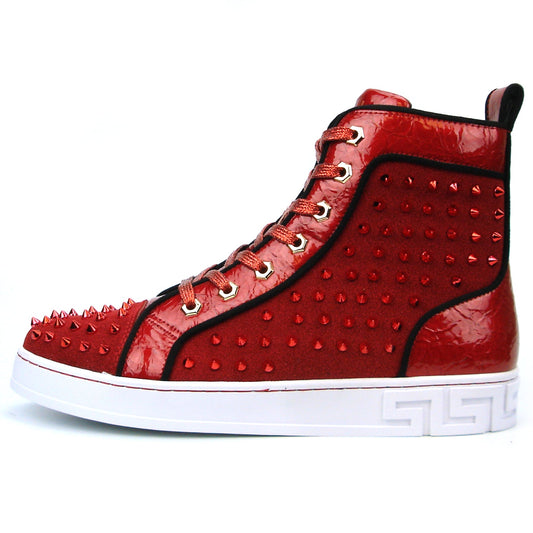 FI-2364 Red Suede Red Spikes High top Sneaker Encore by Fiesso
