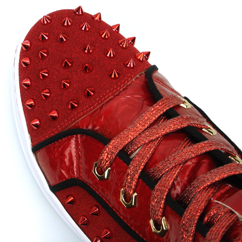FI-2364 Red Suede Red Spikes High top Sneaker Encore by Fiesso