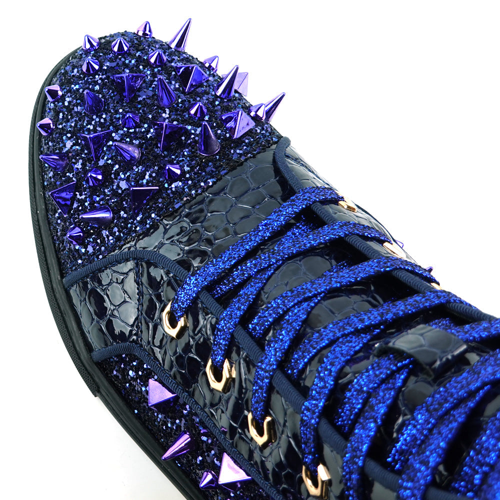 FI-2369 Navy Glitter Navy Spikes Lace up High top Sneaker Encore by Fiesso
