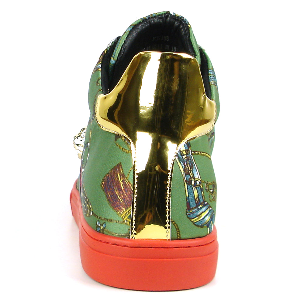 FI-2385 Green Gold Lace up High top Sneaker Encore by Fiesso