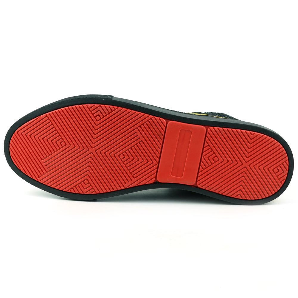 FI-2402 Black Gold Suede and Rhinestones High Top Sneaker Encore by Fiesso