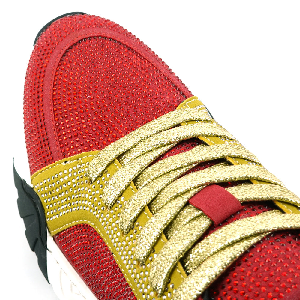 FI-2407 Red Gold Suede Rhinestones Lane up Sneaker Encore by Fiesso