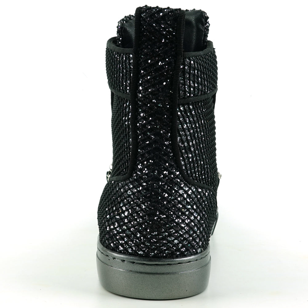 FI-2410 Black Silver Glitter Lace up High top Sneaker Encore by Fiesso