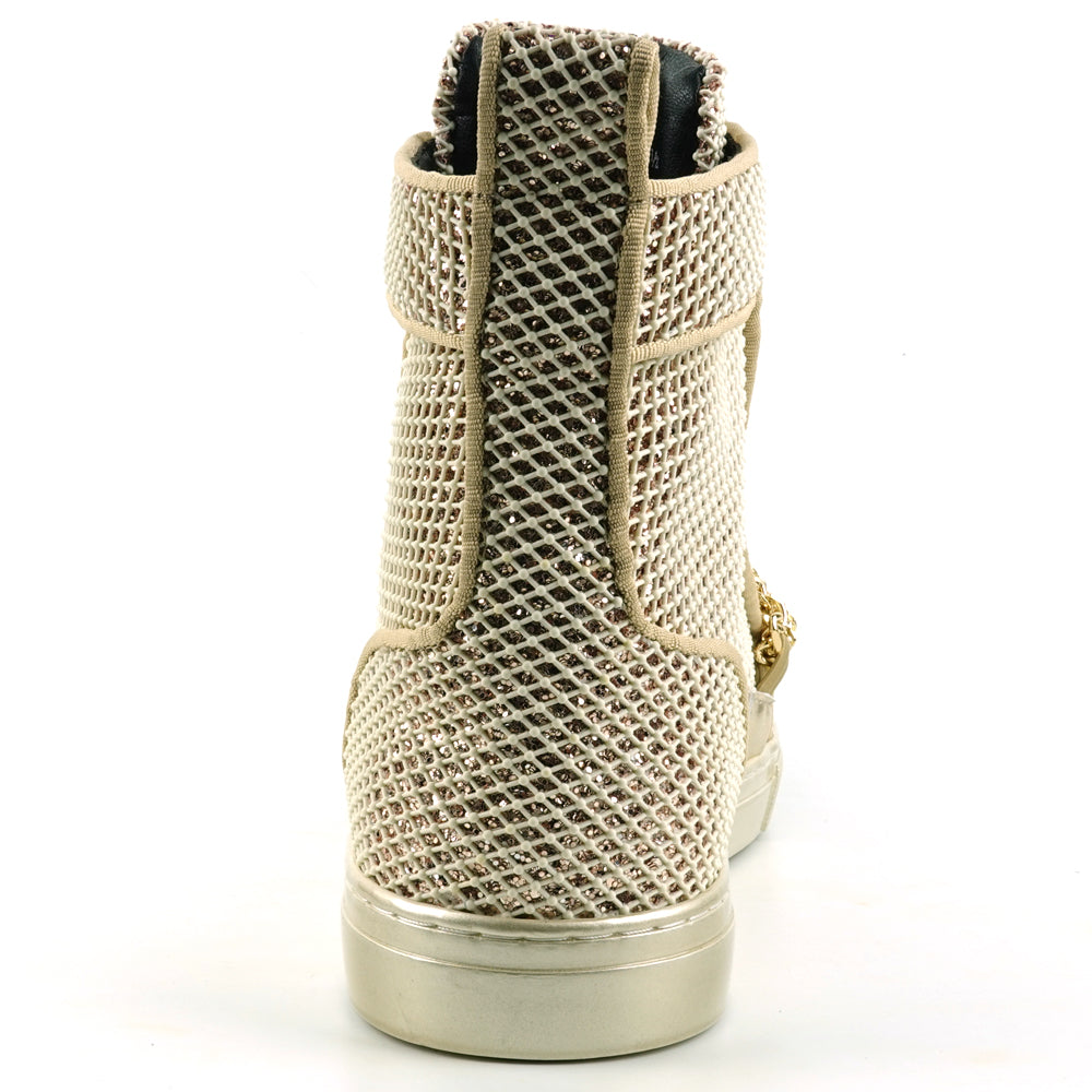 FI-2410 White Gold Glitter Lace up High top Sneaker Encore by Fiesso