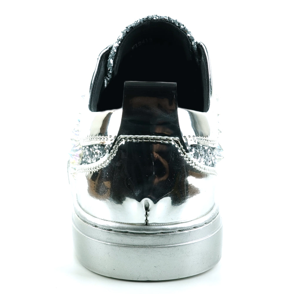 FI-2413 Silver Glitter Silver Spikes Lace up Sneaker Encore by Fiesso