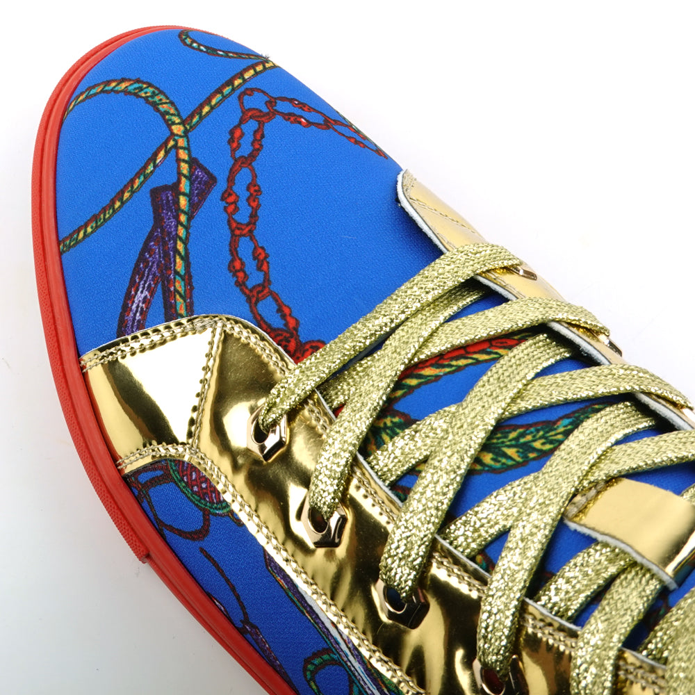 FI-2421 Blue Gold Lace up High top Sneaker Encore by Fiesso