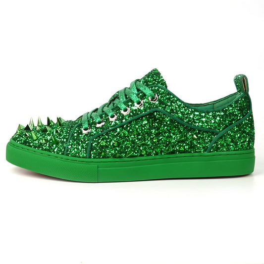 FI-2429 Green Glitter Green Spikes Lace up Low Cut Sneaker Encore by Fiesso