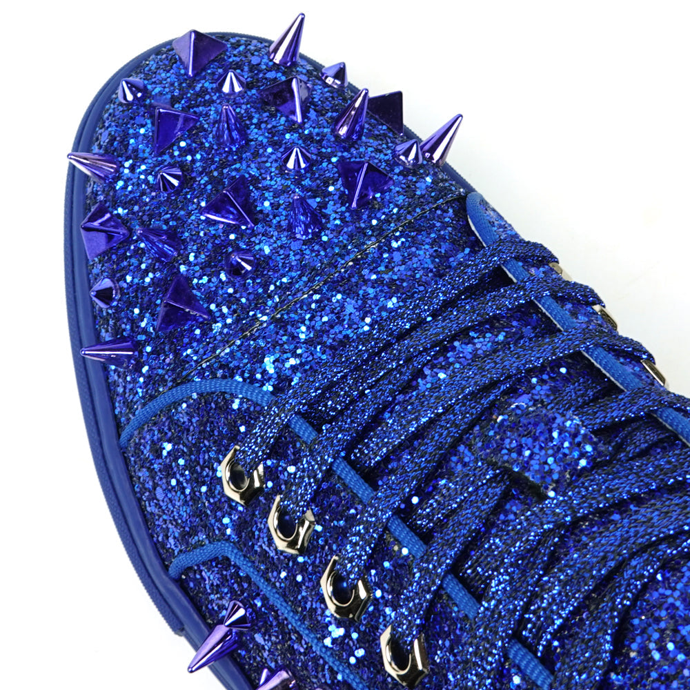 FI-2429 Navy Glitter Navy Spikes Lace up Low Cut Sneaker Encore by Fiesso