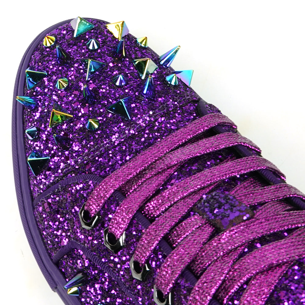 FI-2429 Purple Glitter Purple Spikes Lace up Low Cut Sneaker Encore by Fiesso