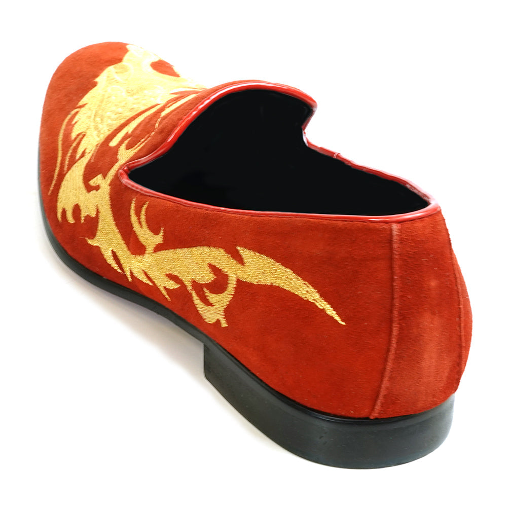 FI-7039 Red Suede Embroidered Shoe Fiesso by Aurelio Garcia Slip on Loafer