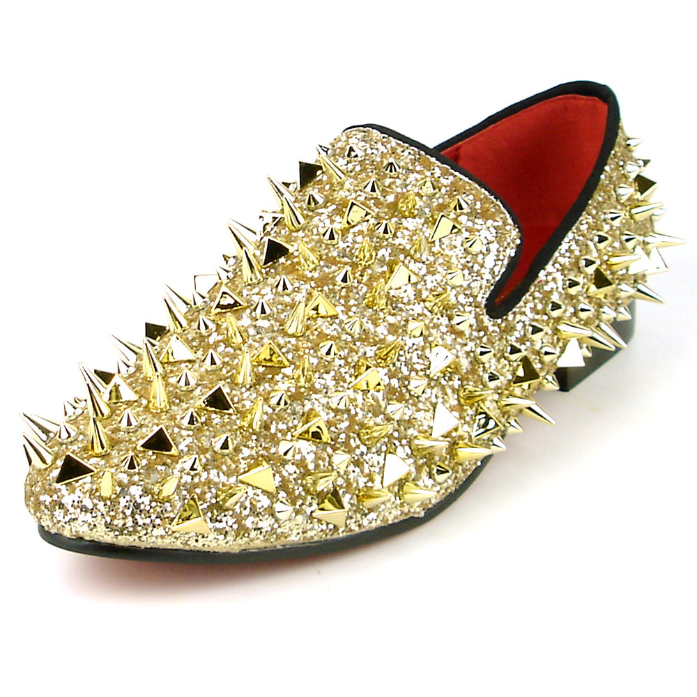 gold spike dress shoes FI-7239 Glitter Gold Spikes Slip on Loafer Fiesso by Aurelio Garc – Fiesso gold shoes for men