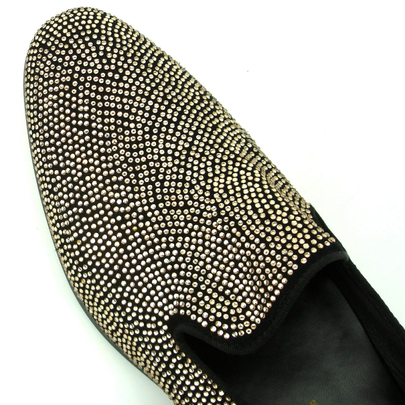 FI-7285-A Black Suede Rose Gold Rhinestones with Slip on Loafer Fiesso by Aurelio Garcia