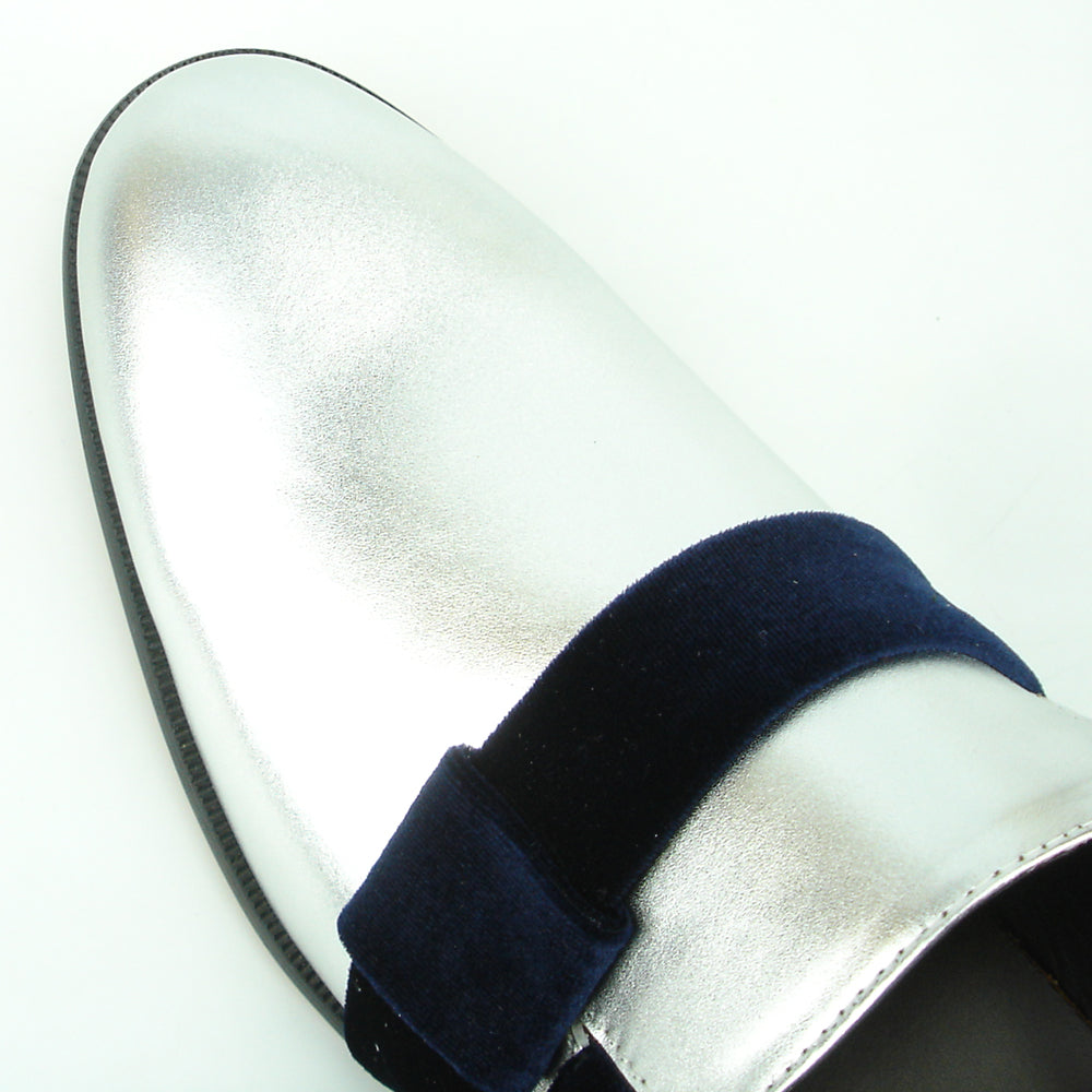 FI-7356 Silver Leather Blue Suede Strap Slip on Fiesso by Aurelio Garcia