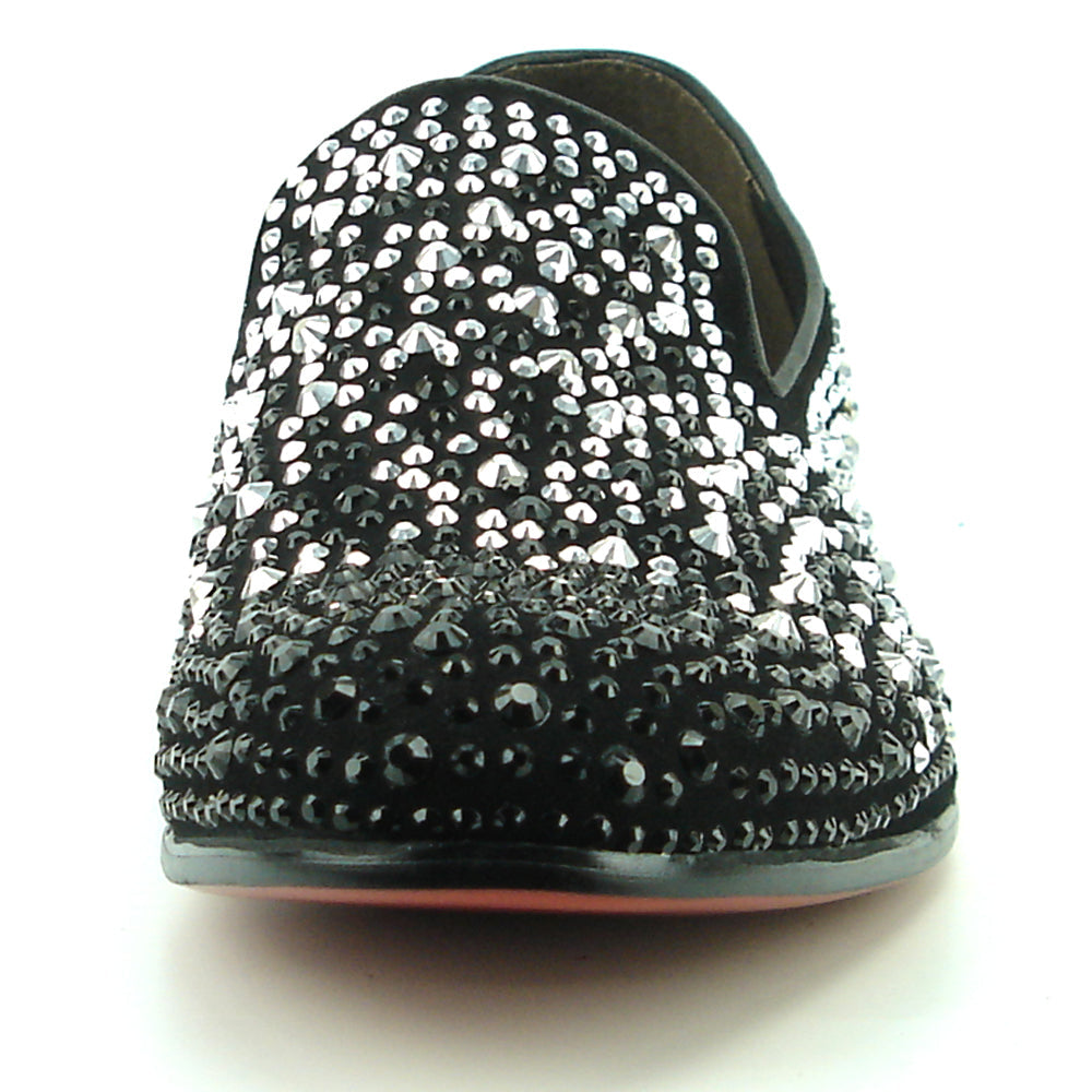 FI-7359 Black Suede Black/Silver/Gold Rhinestones Slip on Fiesso by Aurelio Garcia