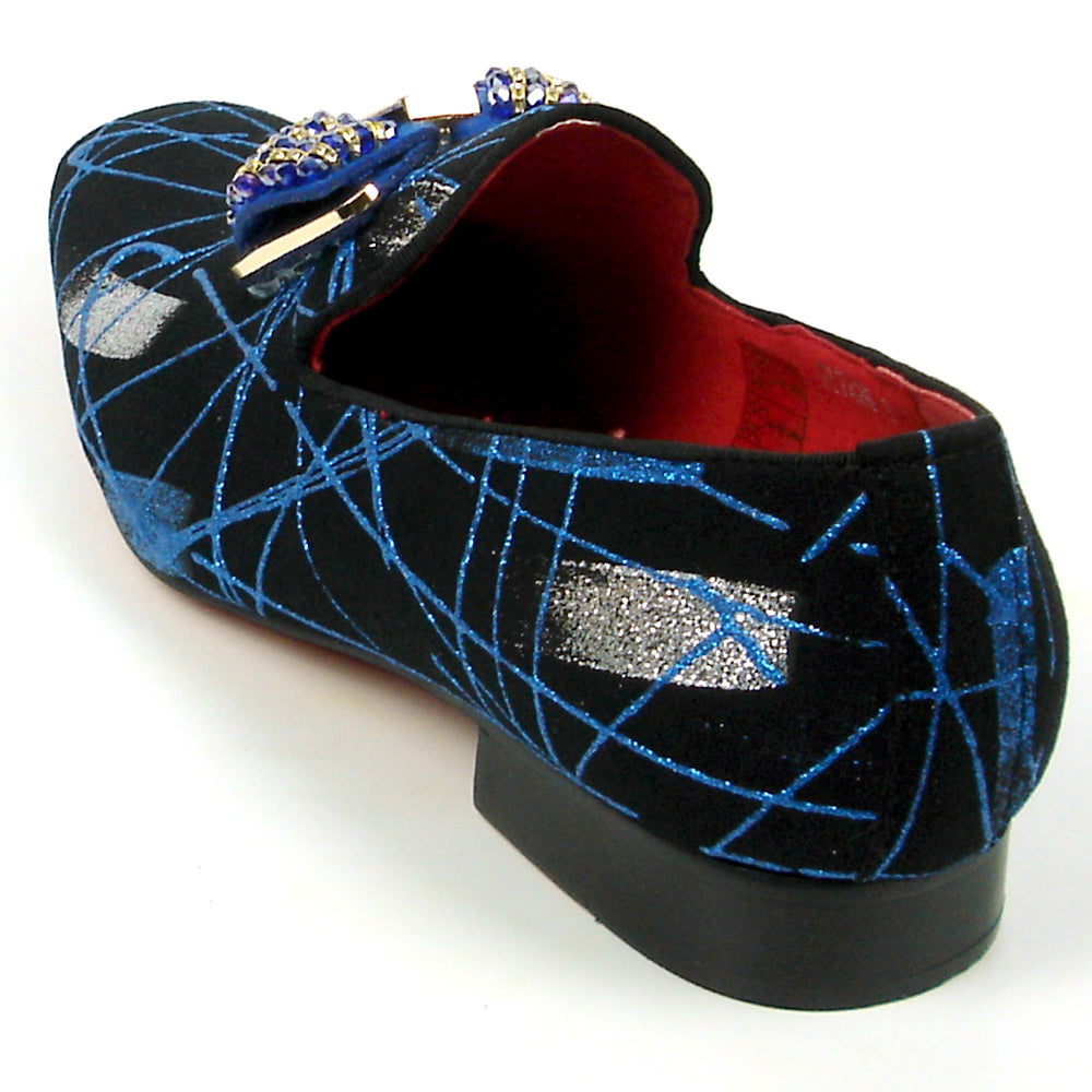 FI-7426 Black Suede Blue Lines Bow Tie Ornament Loafer Fiesso by Aurelio Garcia