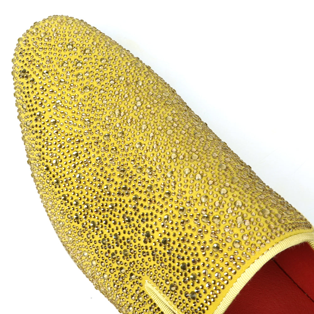 FI-7525 Gold Suede Rhinestones Slip on Loafer Fiesso by Aurelio Garcia