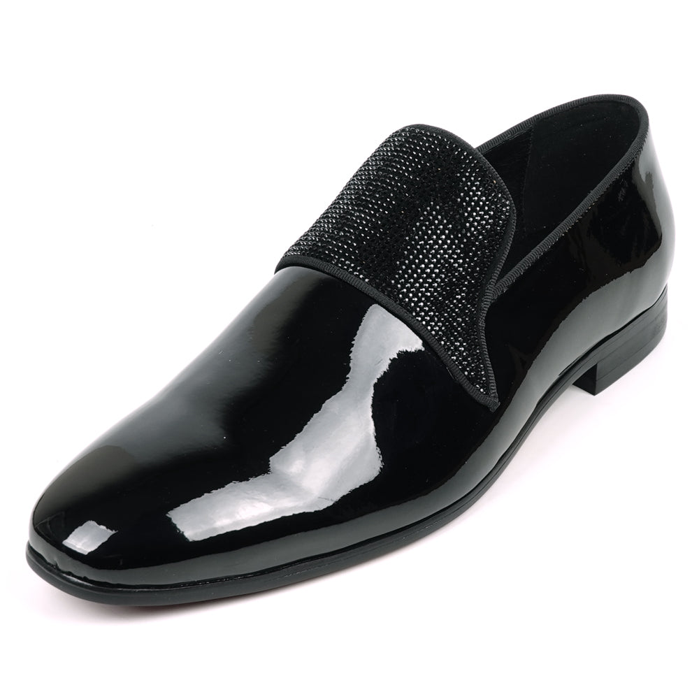 FI-7549 Black Patent Black Rhinesttones Slip on Loafer Fiesso by Aurelio Garcia