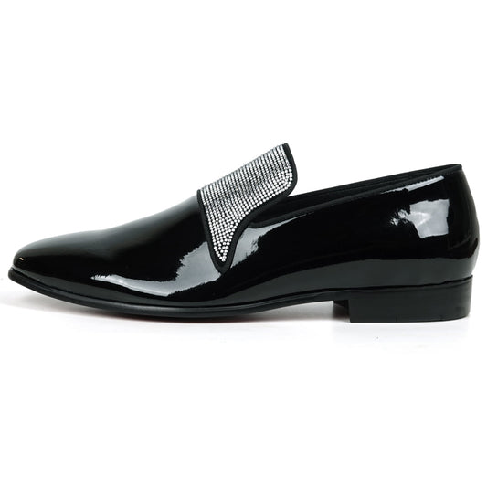 FI-7549 Black Patent Rhinesttones Slip on Loafer Fiesso by Aurelio Garcia