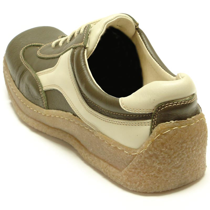 P-5456 Javier Beige Green Leather Lace up Sneaker Pinosos Made in Spain