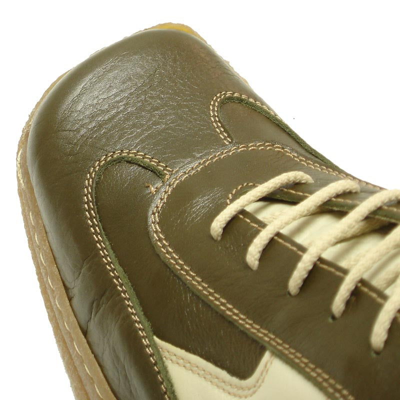 P-5456 Javier Beige Green Leather Lace up Sneaker Pinosos Made in Spain