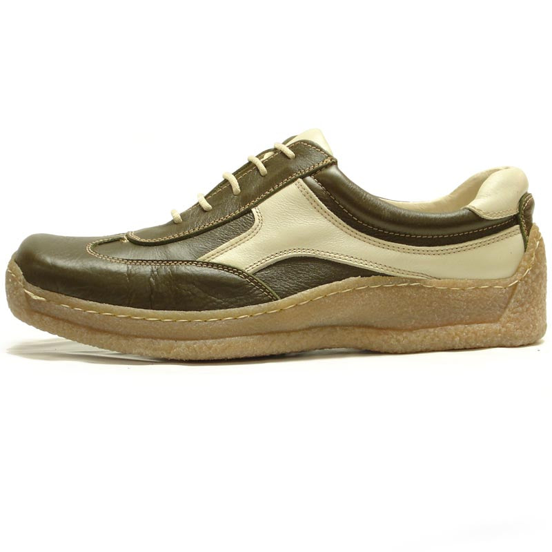 P-5456 Javier Beige Green Leather Lace up Sneaker Pinosos Made in Spain