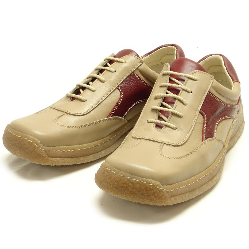 P-5456 Javier Beige Red Leather Lace up Sneaker Pinosos Made in Spain