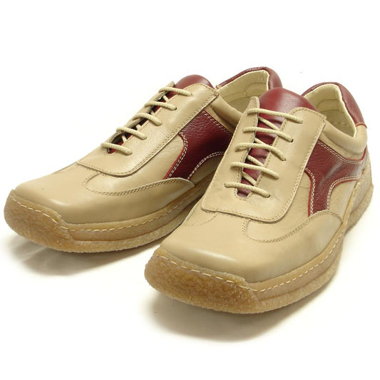 P-5456 Javier Beige Red Leather Lace up Sneaker Pinosos Made in Spain