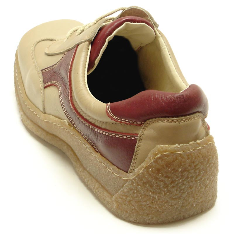 P-5446 Javier Beige Red Leather Lace up Sneaker Pinosos Made in Spain