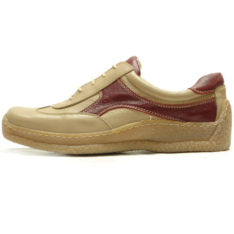 P-5446 Javier Beige Red Leather Lace up Sneaker Pinosos Made in Spain