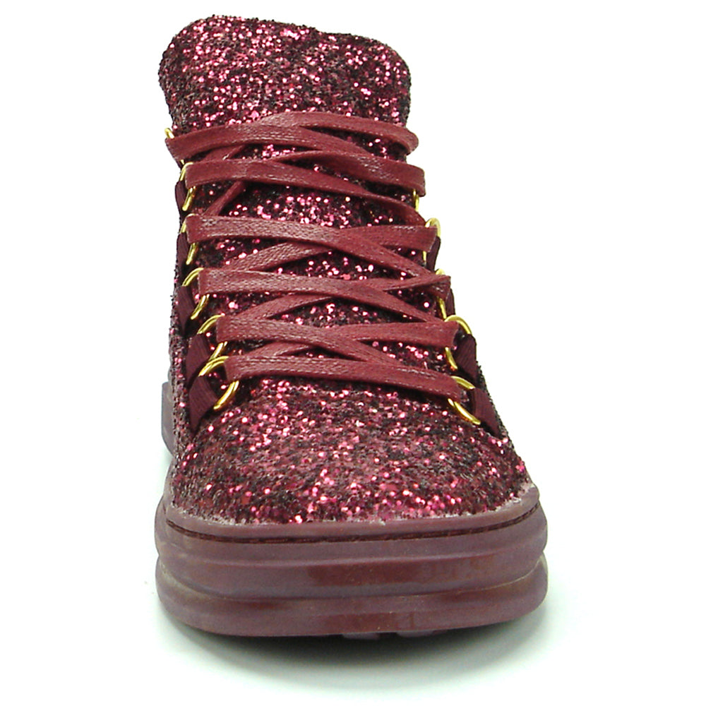 FI-2174-2 Burgundy Glitter Casual High Top Sneaker Boot Fiesso by Aurelio Garcia