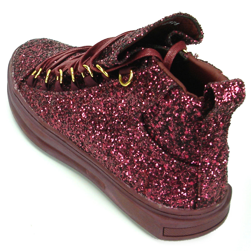 FI-2174-2 Burgundy Glitter Casual High Top Sneaker Boot Fiesso by Aurelio Garcia