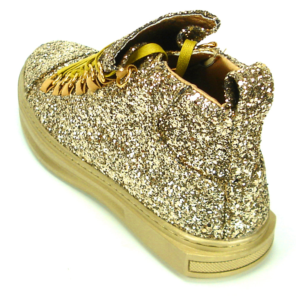 FI-2174-2 Gold Glitter Casual High Top Sneaker Boot Fiesso by Aurelio Garcia