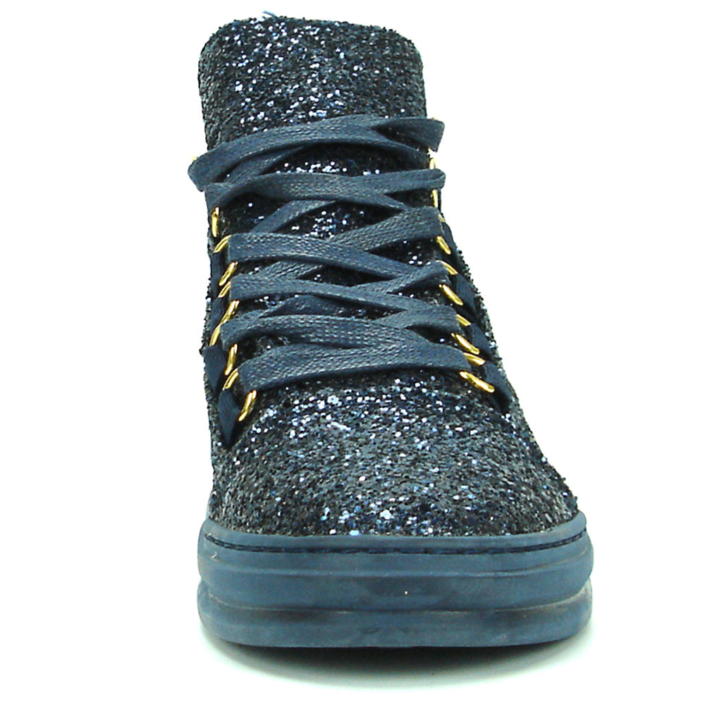FI-2174-2 Navy Glitter Casual High Top Sneaker Boot Fiesso by Aurelio Garcia