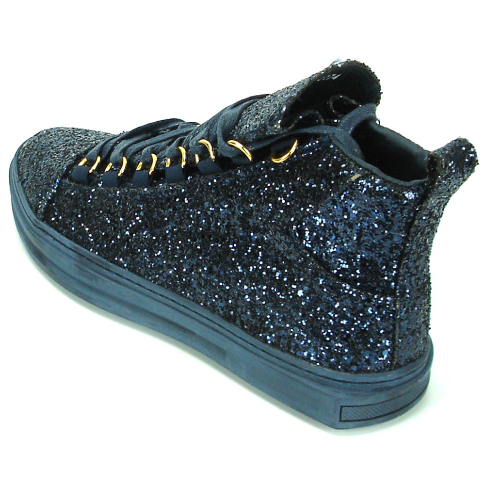 FI-2174-2 Navy Glitter Casual High Top Sneaker Boot Fiesso by Aurelio Garcia