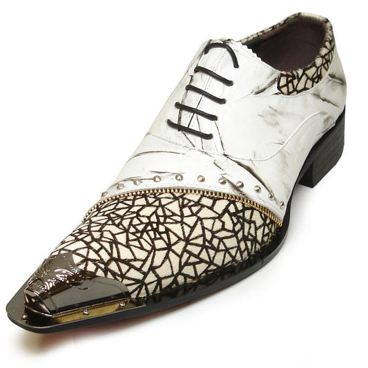 FI-6931 White Genuine Leather Gun Metal Tip Lace up Fiesso by Aurelio Garcia